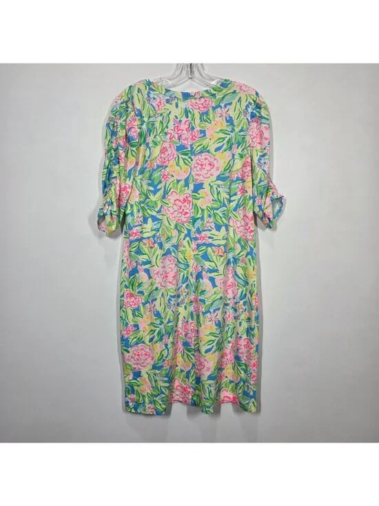 Lilly Pulitzer Dress Large Belden Elbow Sleeve Grove Garden Beachy Tropical - Picture 9 of 11